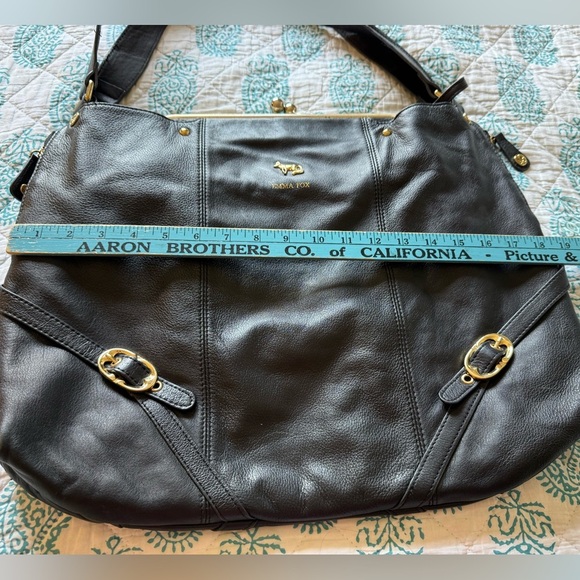 Emma Fox Black Leather Handbag with Gold Hardware - Picture 10 of 12